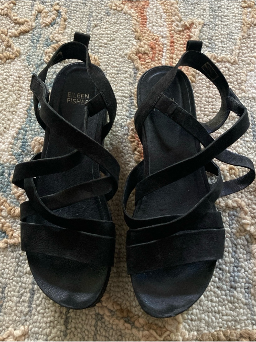 Eileen Fisher Black Strappy Leather Slingback Sandals women’s size 9